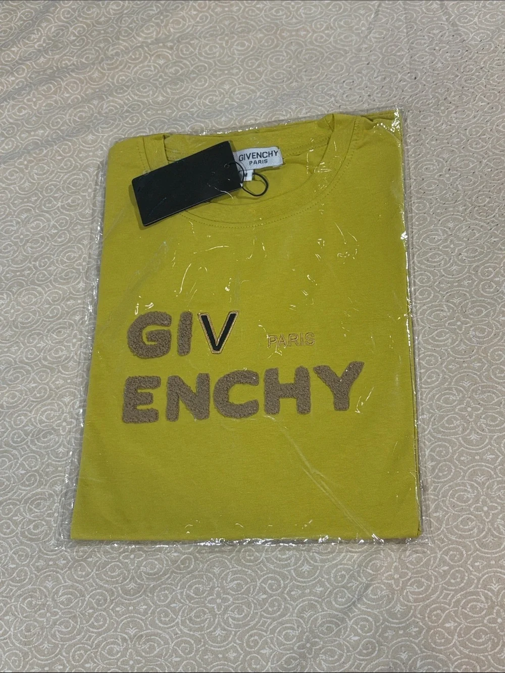 Givenchy men  Short Sleeve Tee in Yellow-Green with Textured Logo